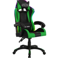 vidaXL Gaming-Stuhl mit RGB LED-Leuchten Grün und Schwarz Kunstleder