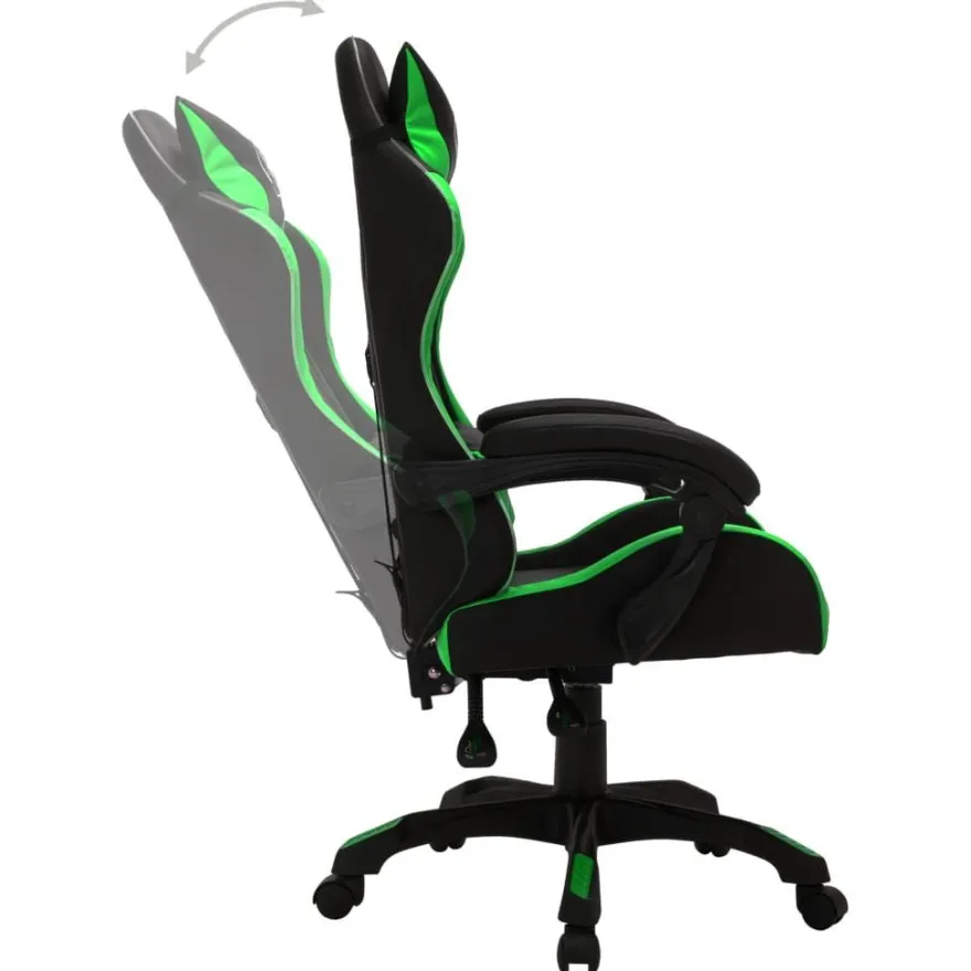 vidaXL Gaming-Stuhl mit RGB LED-Leuchten Grün und Schwarz Kunstleder