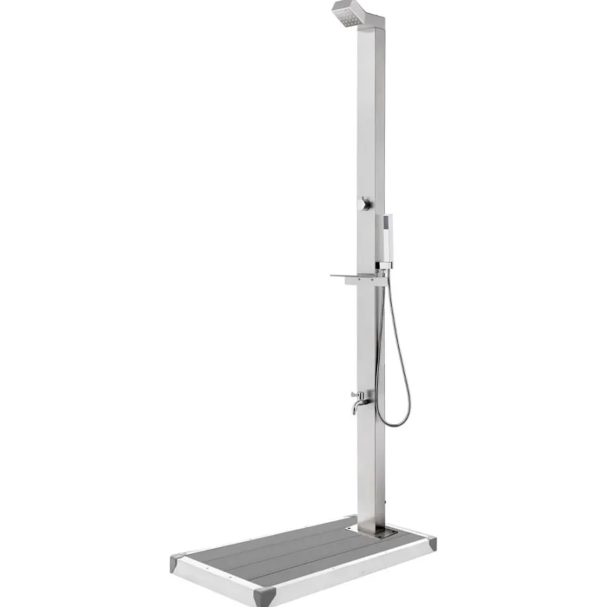 vidaXL Gartendusche mit Grauer Bodenplatte 225 cm Edelstahl