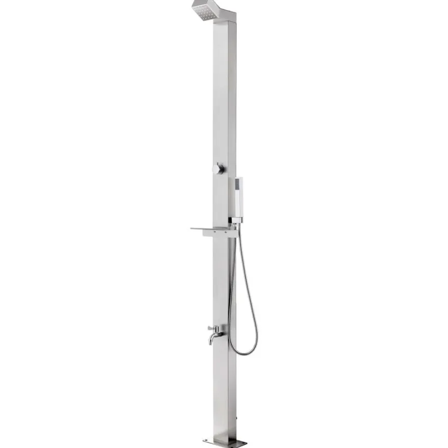 vidaXL Gartendusche mit Grauer Bodenplatte 225 cm Edelstahl