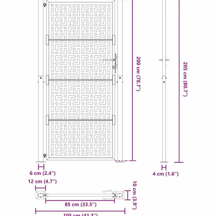 vidaXL Gartentor 105x205 cm Wetterfester Stahl Kreuz-Design