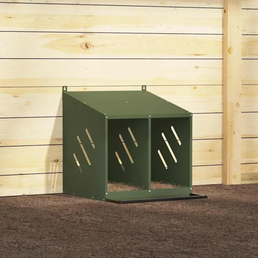vidaXL Hühner-Nistkasten mit 2 Fächern Olivgrün Metall
