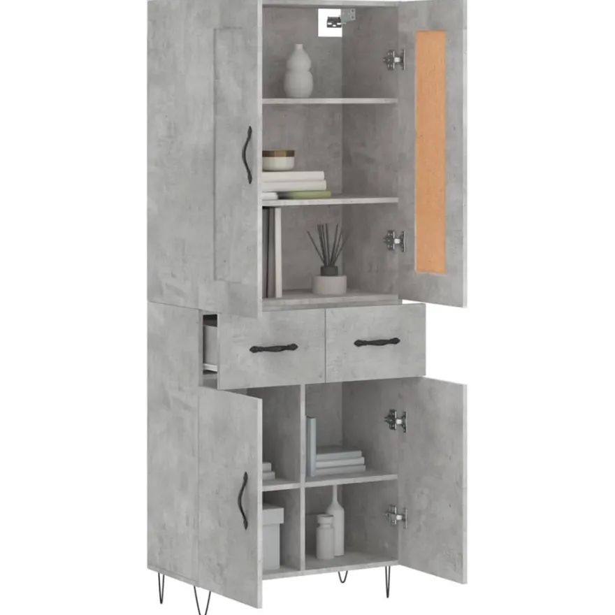 vidaXL Highboard Betongrau 69,5x34x180 cm Holzwerkstoff