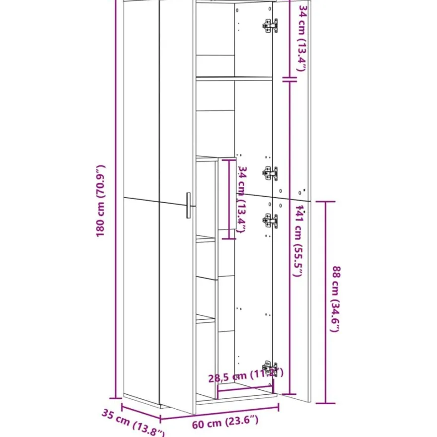 vidaXL Highboard Sonoma-Eiche 60x35x180 cm Holzwerkstoff