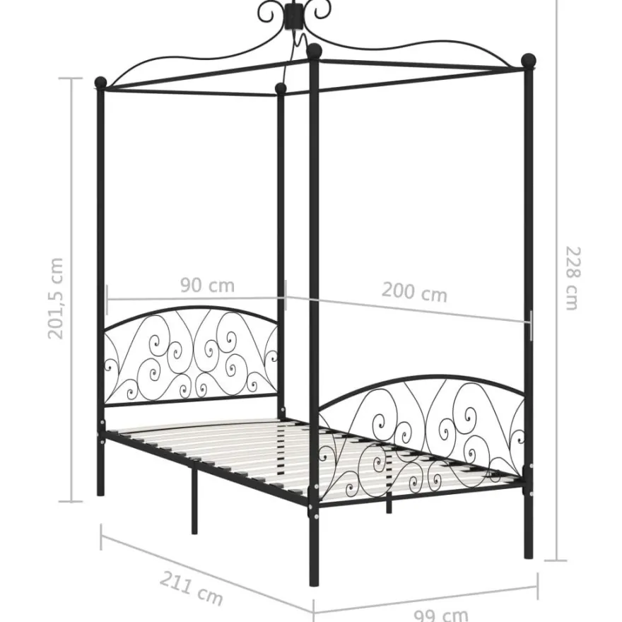 vidaXL Himmelbett-Gestell Schwarz Metall 90 x 200 cm