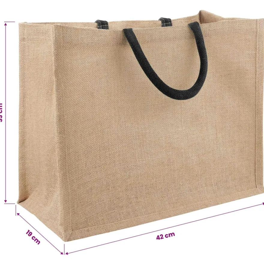 vidaXL Jute-Handtaschen 10 pcs Natürlich und Schwarz 42 x 33 x 19 cm