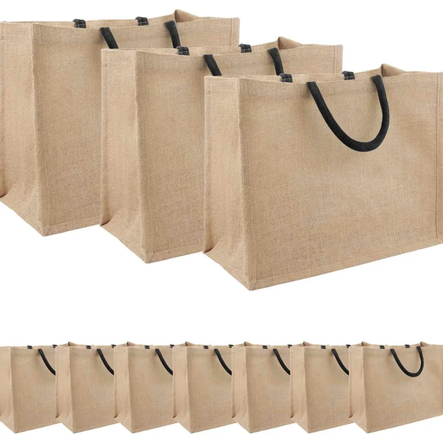 vidaXL Jute-Handtaschen 10 pcs Natürlich und Schwarz 42 x 33 x 19 cm