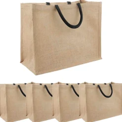 vidaXL Jute-Handtaschen 5 pcs Natürlich und Schwarz 42 x 33 x 19 cm