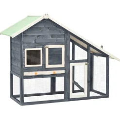 vidaXL Kaninchenstall Grau und Weiß 140x63x120 cm Tanne Massivholz
