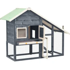 vidaXL Kaninchenstall Grau und Weiß 140x63x120 cm Tanne Massivholz
