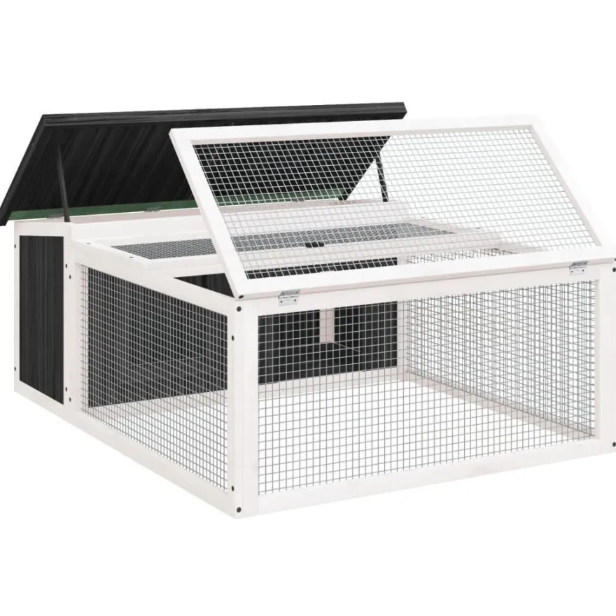 vidaXL Kaninchenstall Grau 117,5x97x47,5 cm Massivholz Kiefer