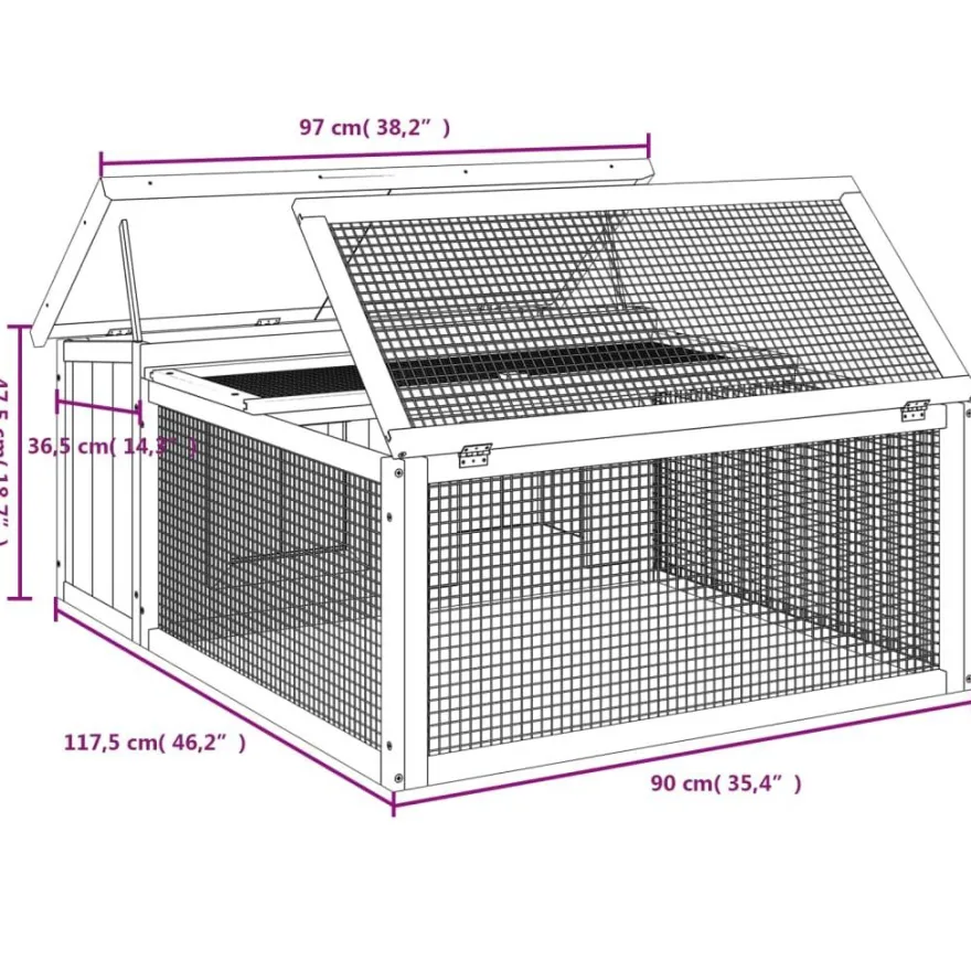 vidaXL Kaninchenstall Grau 117,5x97x47,5 cm Massivholz Kiefer