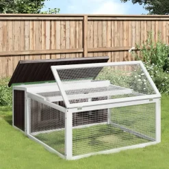 vidaXL Kaninchenstall Grau 117,5x97x47,5 cm Massivholz Kiefer