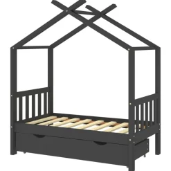 vidaXL Kinderbett mit Schublade Dunkelgrau Massivholz Kiefer 70x140 cm