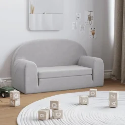 vidaXL Kinder-Schlafsofa 2-Sitzer Hellgrau Weicher Plüsch