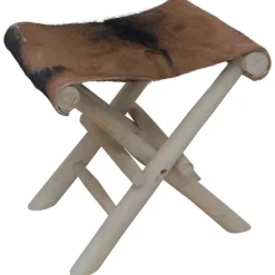 vidaXL Klapphocker Echtleder und Massivholz Teak
