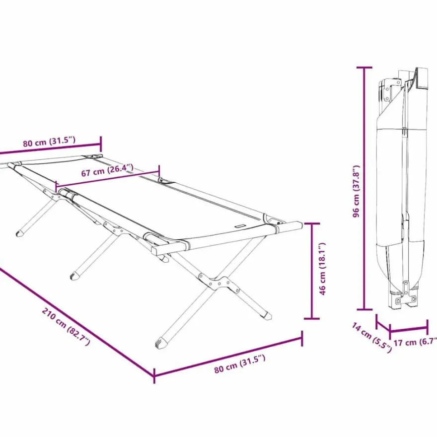 vidaXL Klapp Schlafbett fürs Camping Grau 210 x 80 x 46 cm