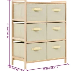 vidaXL Korb-Kommode mit 6 Stoffkörben Zedernholz Beige