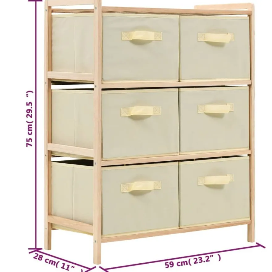 vidaXL Korb-Kommode mit 6 Stoffkörben Zedernholz Beige
