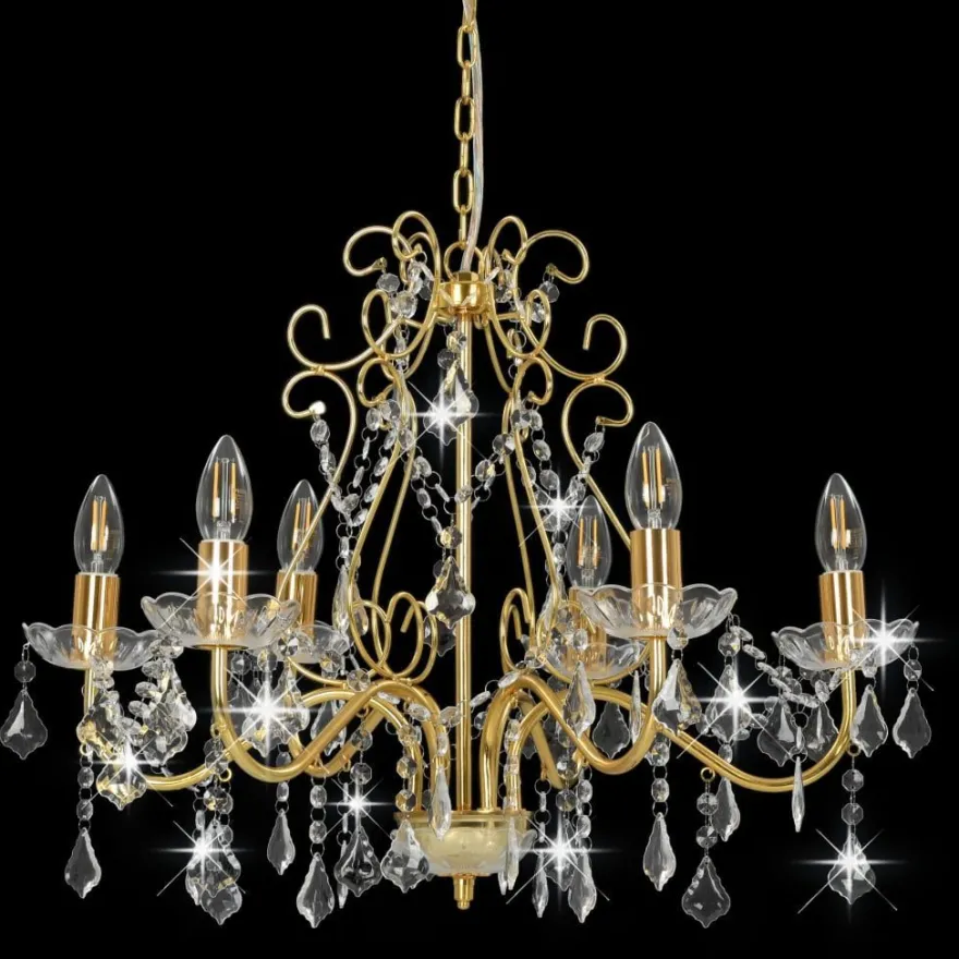 vidaXL Kronleuchter mit Kristallperlen Golden Rund 6×E14