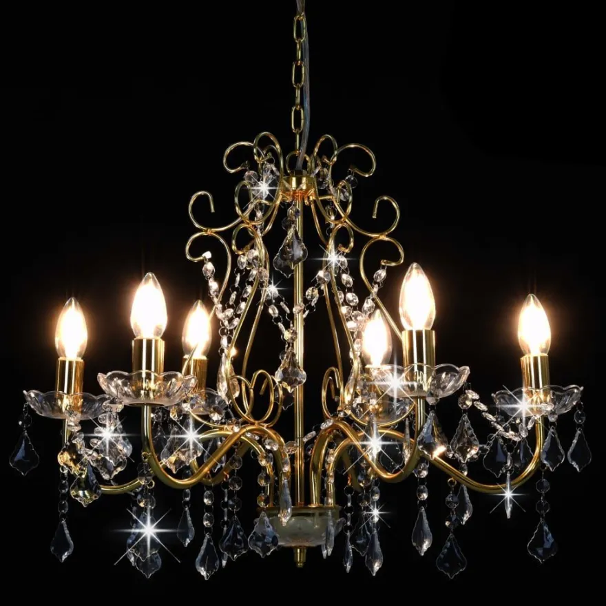 vidaXL Kronleuchter mit Kristallperlen Golden Rund 6×E14