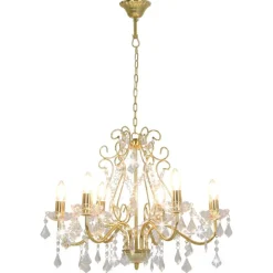vidaXL Kronleuchter mit Kristallperlen Golden Rund 6×E14