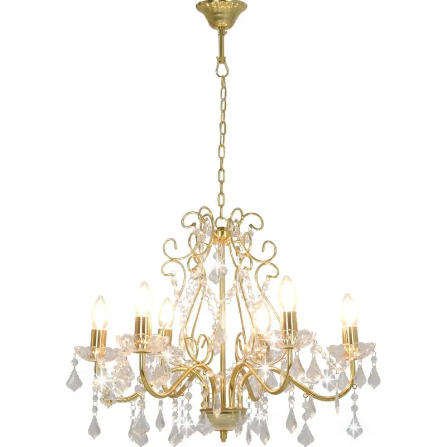 vidaXL Kronleuchter mit Kristallperlen Golden Rund 6×E14