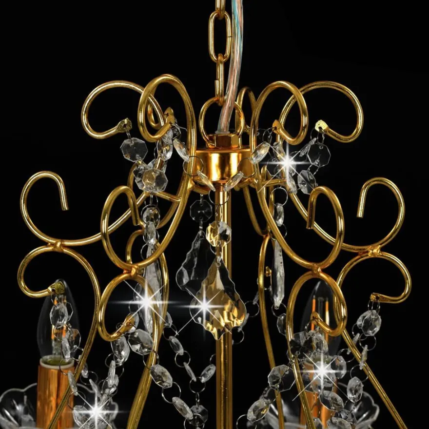 vidaXL Kronleuchter mit Kristallperlen Golden Rund 6×E14
