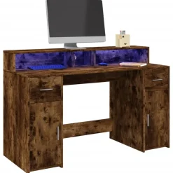 vidaXL LED-Schreibtisch Räuchereiche 140x55x91 cm Holzwerkstoff