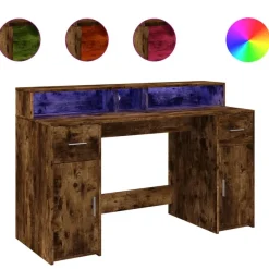vidaXL LED-Schreibtisch Räuchereiche 140x55x91 cm Holzwerkstoff