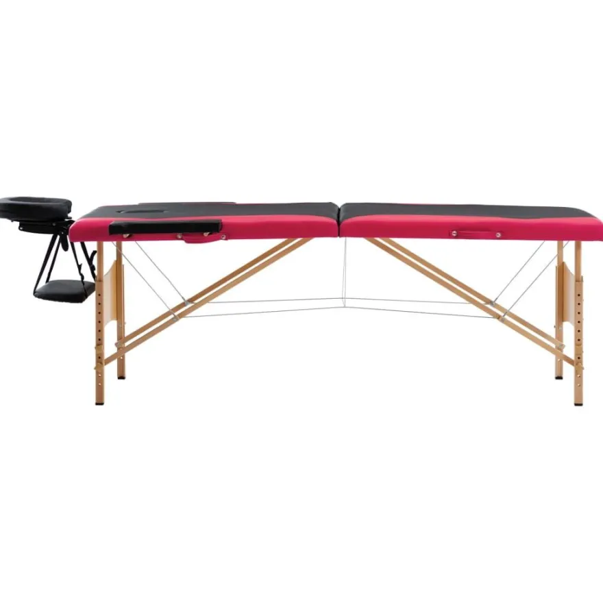 vidaXL Massageliege Klappbar 2-Zonen mit Holzgestell Schwarz und Rosa
