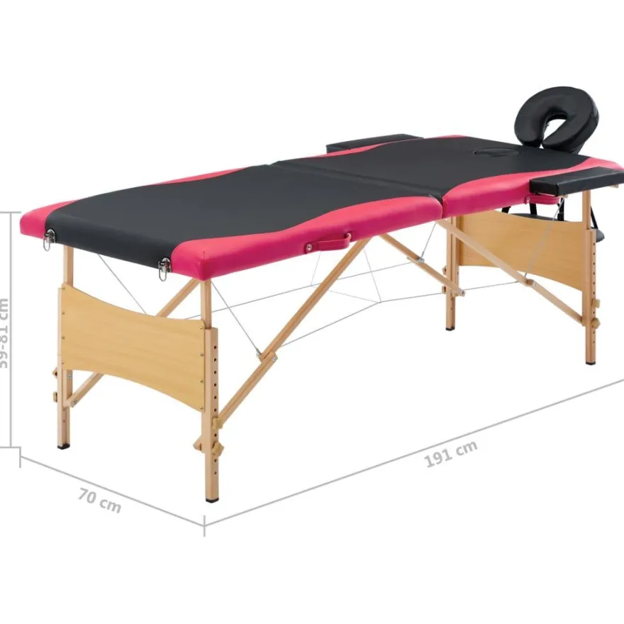 vidaXL Massageliege Klappbar 2-Zonen mit Holzgestell Schwarz und Rosa