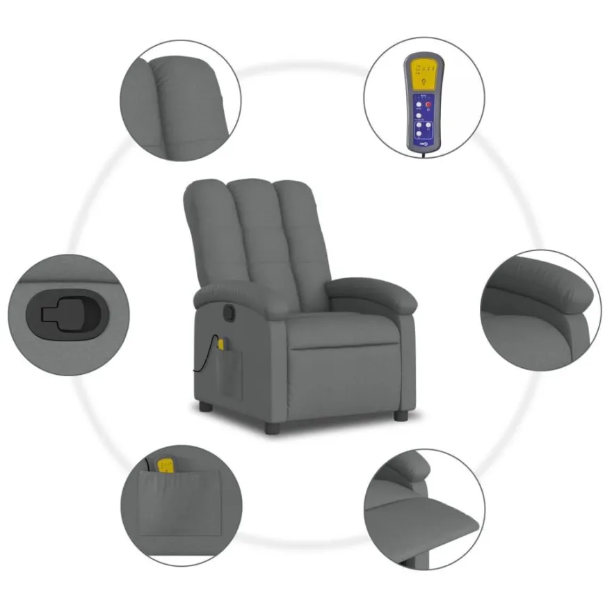 vidaXL Massage-Relaxsessel, Stoff, Dunkelgrau