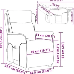 vidaXL Massagesessel mit Kissen Taupe 93,5 x 67,5 x 101,5 cm Stoff