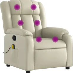 vidaXL Massagesessel mit Relaxfunktion, Kunstleder, Creme