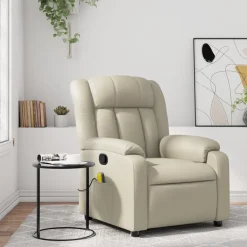vidaXL Massagesessel mit Relaxfunktion, Kunstleder, Creme