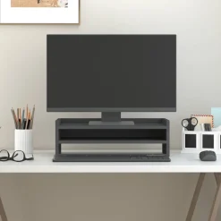vidaXL Monitorständer Grau 50x24x16 cm Massivholz Kiefer
