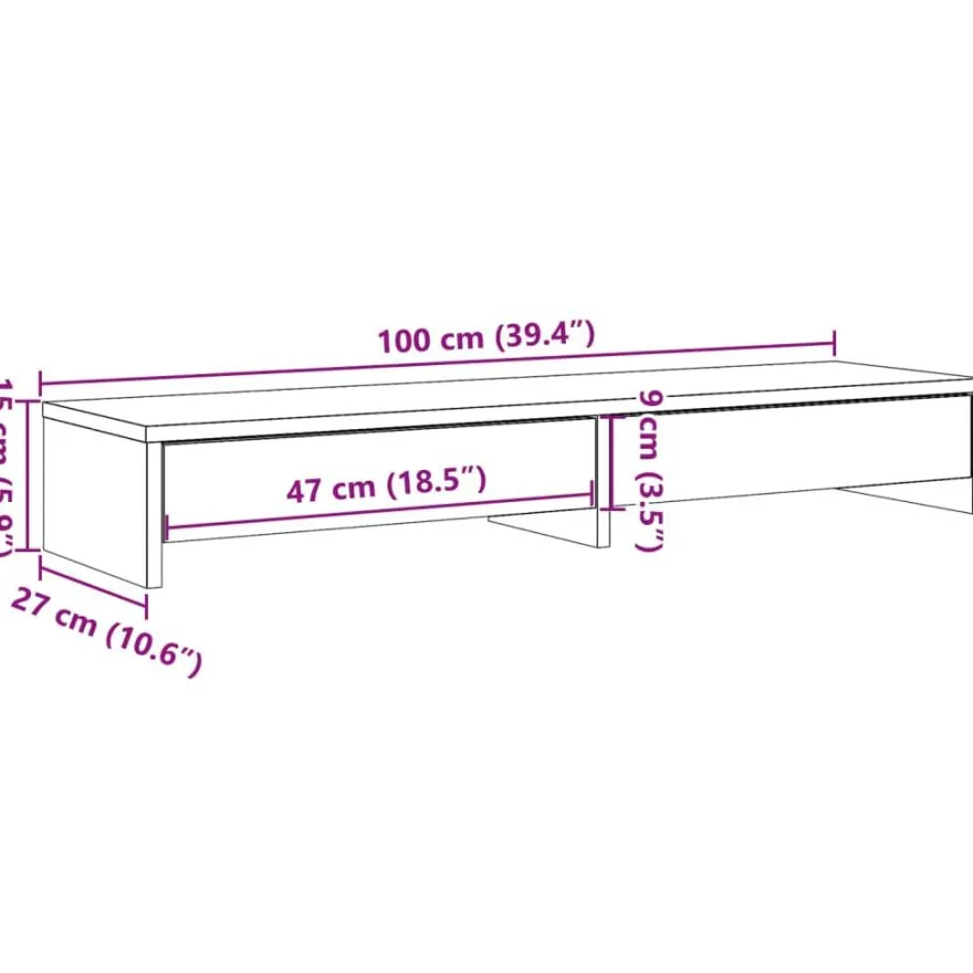 vidaXL Monitorständer mit Schubladen Altholz-Optik 100x27x15 cm