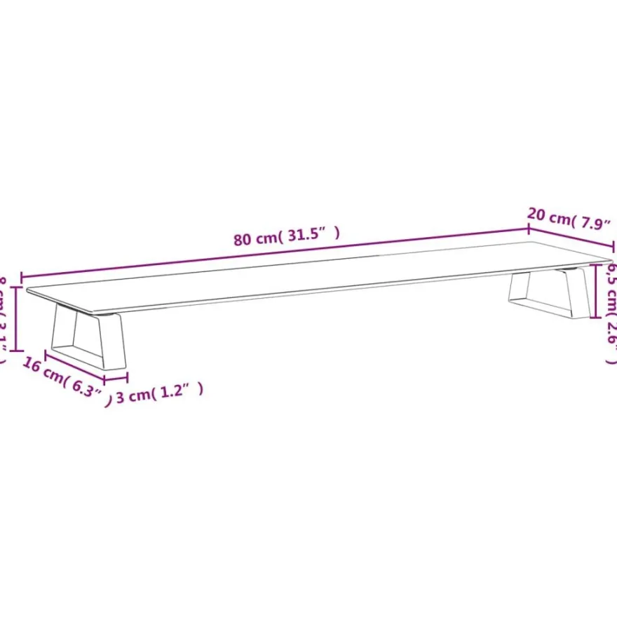 vidaXL Monitorständer Schwarz 80x20x8 cm Hartglas und Metall