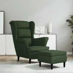 vidaXL Ohrensessel mit Hocker Dunkelgrün Samt