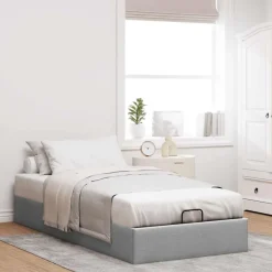 vidaXL Ottoman-Bett ohne Matratze Hellgrau 100x200 cm Stoff