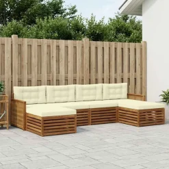 vidaXL Outdoor-Sofagarnitur 6 stk. Natur und Creme Massivholz Akazie