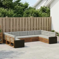 vidaXL Outdoor-Sofagarnitur 9 stk. Natürlich und Hellgrau