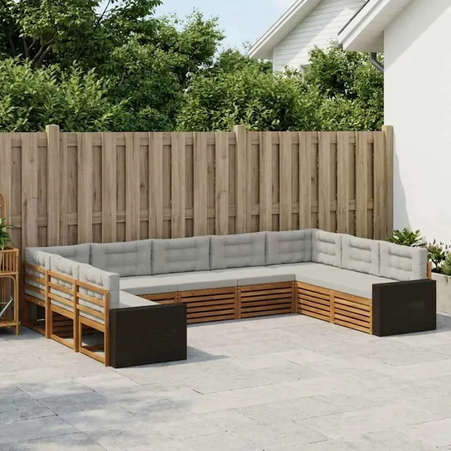 vidaXL Outdoor-Sofagarnitur 9 stk. Natürlich und Hellgrau