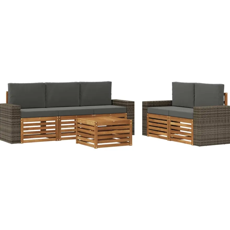 vidaXL Outdoor-Sofagarnitur 6 stk. Natur und Anthrazit