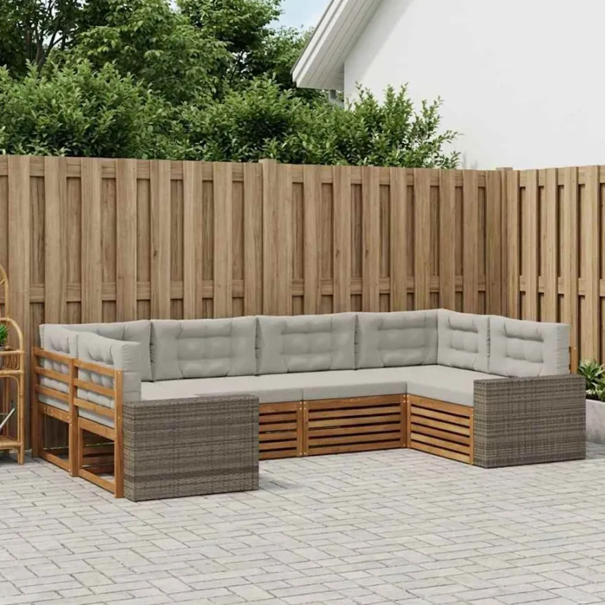 vidaXL Outdoor-Sofagarnitur 6 stk. Natürlich und Hellgrau