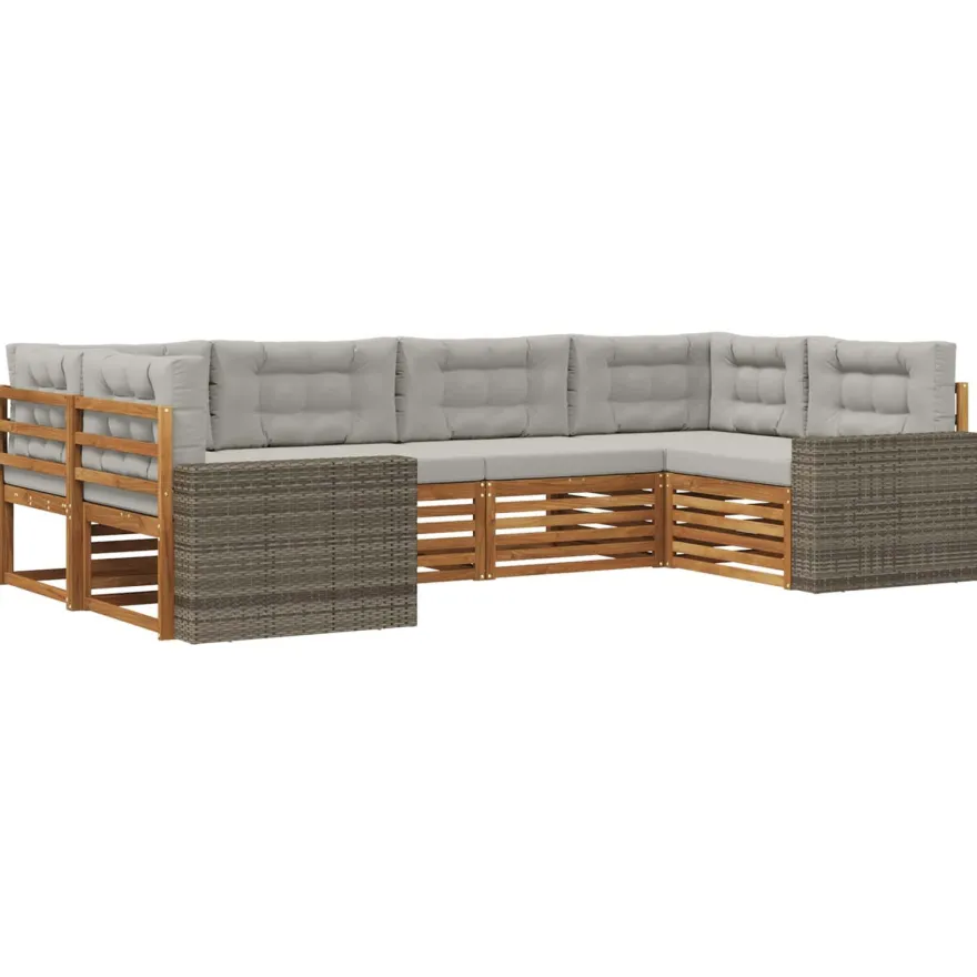 vidaXL Outdoor-Sofagarnitur 6 stk. Natürlich und Hellgrau