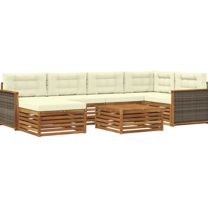 vidaXL Outdoor-Sofagarnitur 7 stk. Natur und Creme