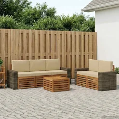 vidaXL Outdoor-Sofagarnitur 6 stk. Natur und Beige Massivholz Akazie