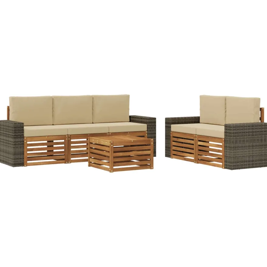 vidaXL Outdoor-Sofagarnitur 6 stk. Natur und Beige Massivholz Akazie